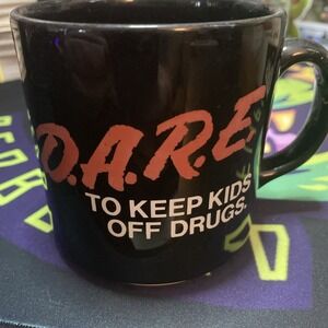 Vintage 1990s Classic D.A.R.E. To Keep Kids Off Drugs Black Coffee Mug Cup C2